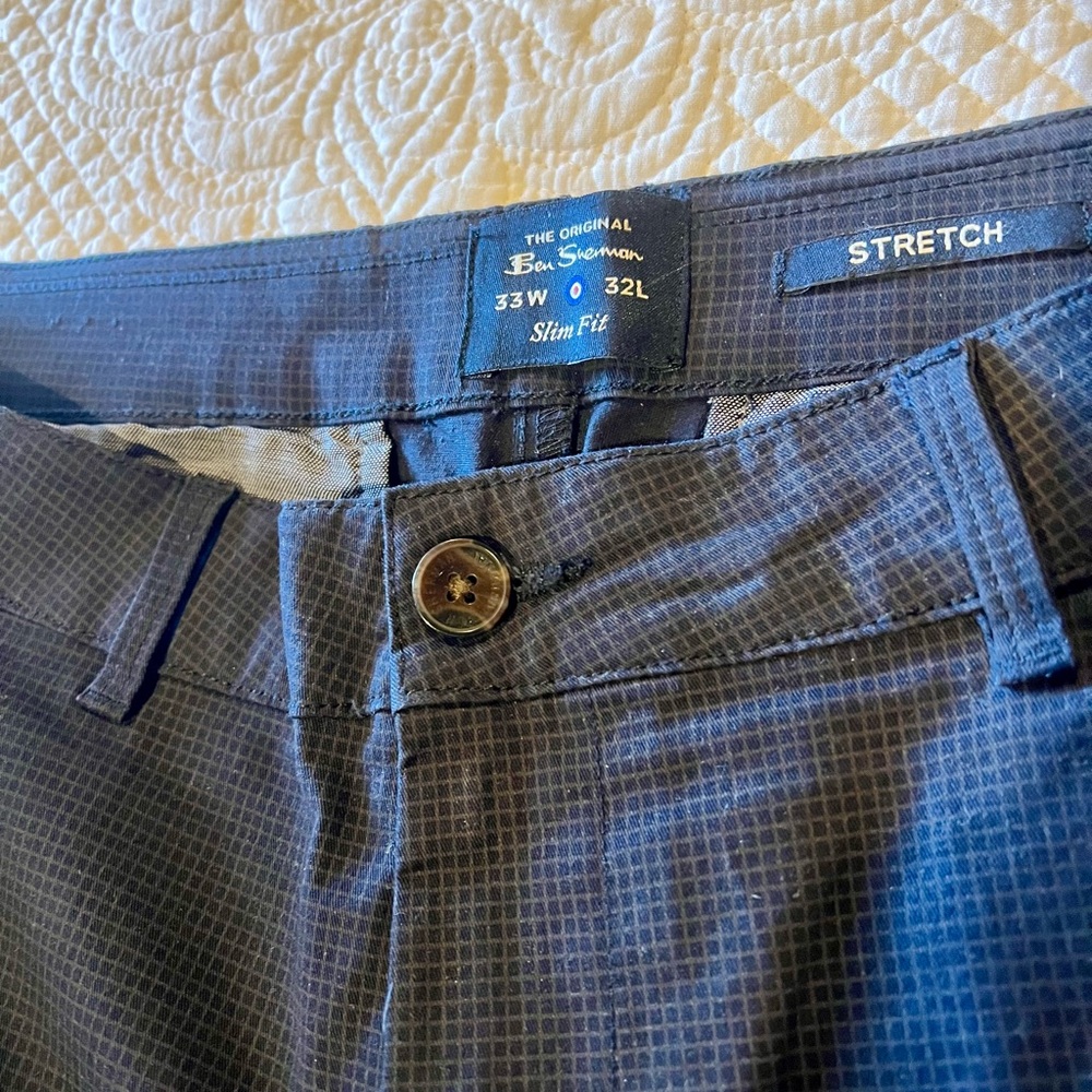 Ben Sherman Navy Checkered Stretch Pants